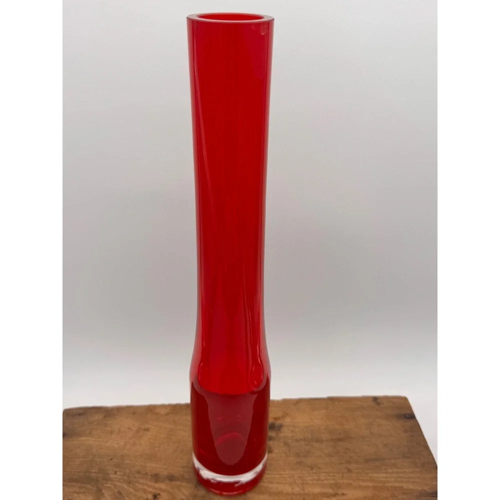 Vase Vintage Tall Red Glass 15.75 Inch Heavy Weighted Base Minimalist Decore